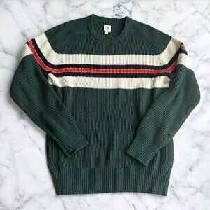 GAP Men's Ribbed Green Striped Crewneck Sweater Size Medium